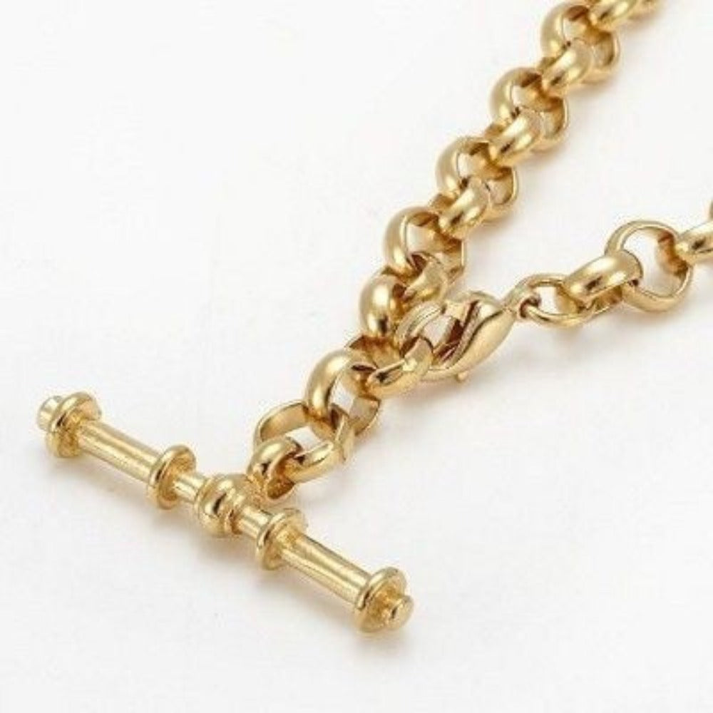 18ct Heavy Yellow Gold Plated 6mm Belcher Chain Necklace with T-Bar End - USA Made-0